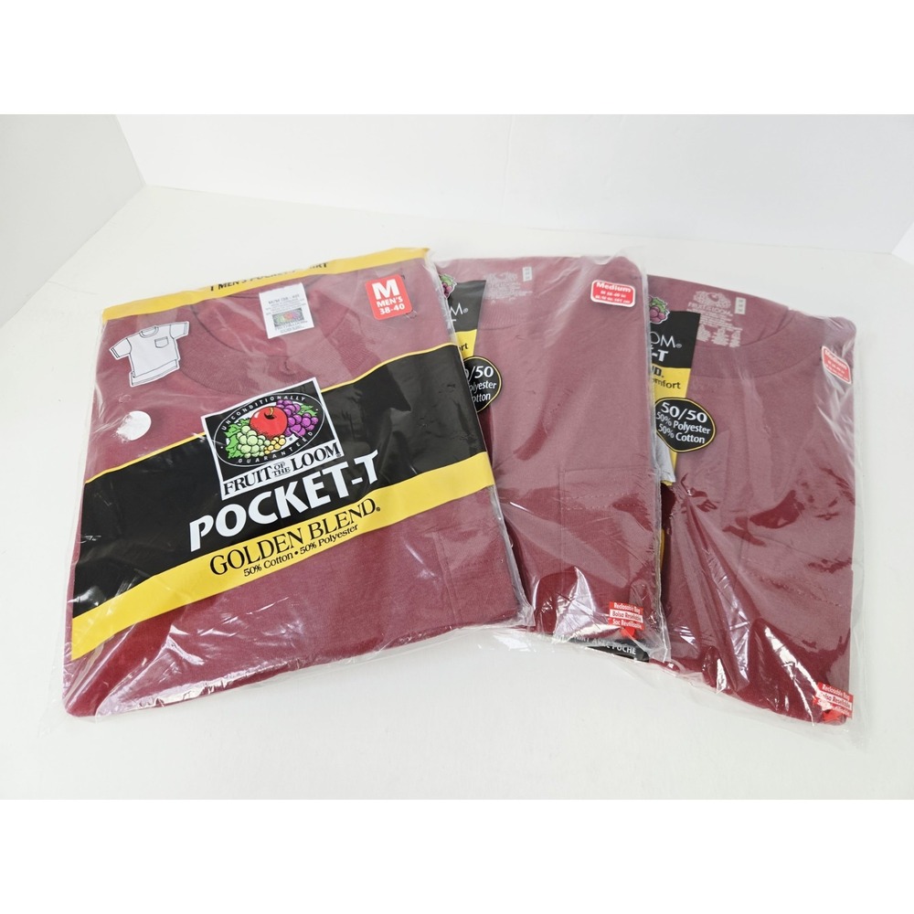 Vintage Fruit of the Loom Pocket T T-shirt Mens sz Md Golden Blend NEW red x3